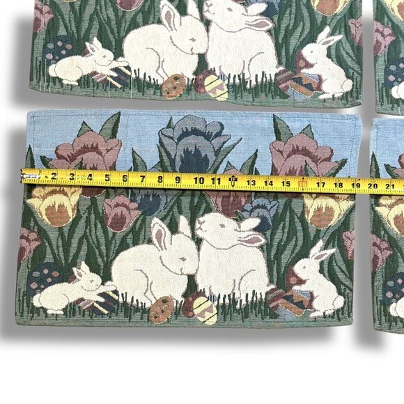VTG Handmade Tapestry Spring Easter Bunny Rabbit Table Placemats Set Of 8 - Picture 4 of 11